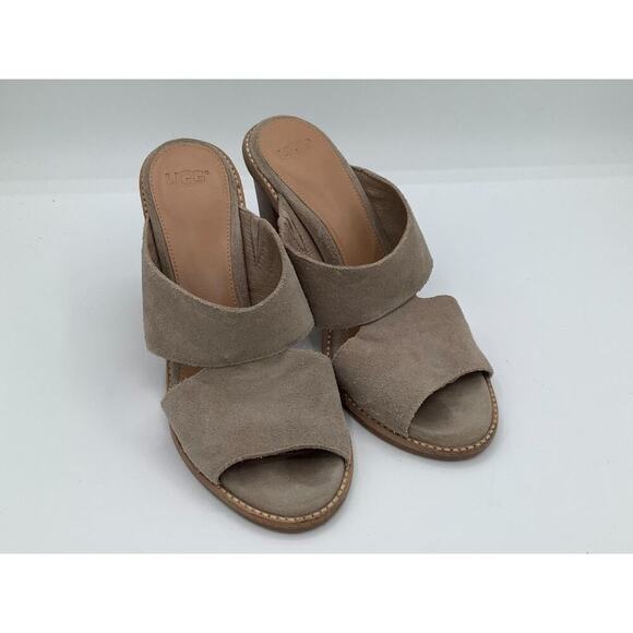 UGG Heels Beige Suede Size 8 Open Toe EUC - Picture 1 of 8
